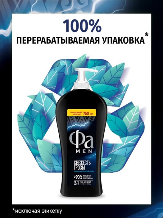 Гель для душа Fa MEN Энергия Полинезии Свежесть Грозы 750 мл 1/6 KP-2661