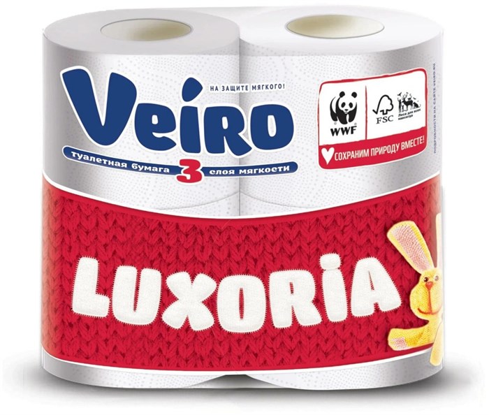 Туалетная бумага VEIRO Luxoria Белая 3 слоя 4 рул 1/10 KP-2158