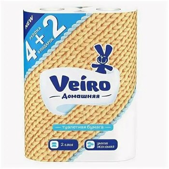 Туалетная бумага VEIRO Домашняя Белая 2 слоя 6 рул 1/12 KP-2160