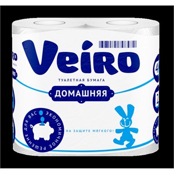 Туалетная бумага VEIRO Домашняя Белая 2 слоя 4 рул 1/12 KP-2159
