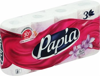 Туалетная бумага PAPIA Bali Flower 3 слоя 8 рул 1/7 KP-2477