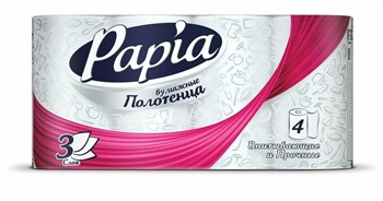 Полотенца бумажные PAPIA белые 3 слоя 4 рул 1/7 KP-2479