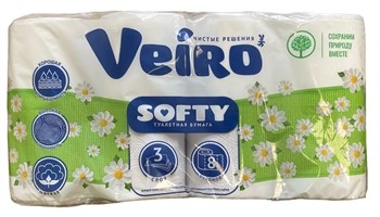 Туалетная бумага VEIRO Softy Белая 3 слоя 8 рул 1/6 KP-2154