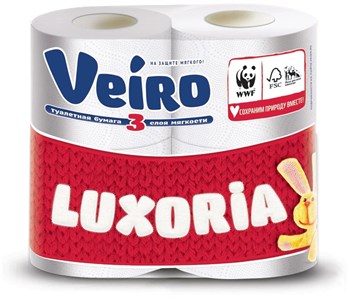 Туалетная бумага VEIRO Luxoria Белая 3 слоя 4 рул 1/10 KP-2158